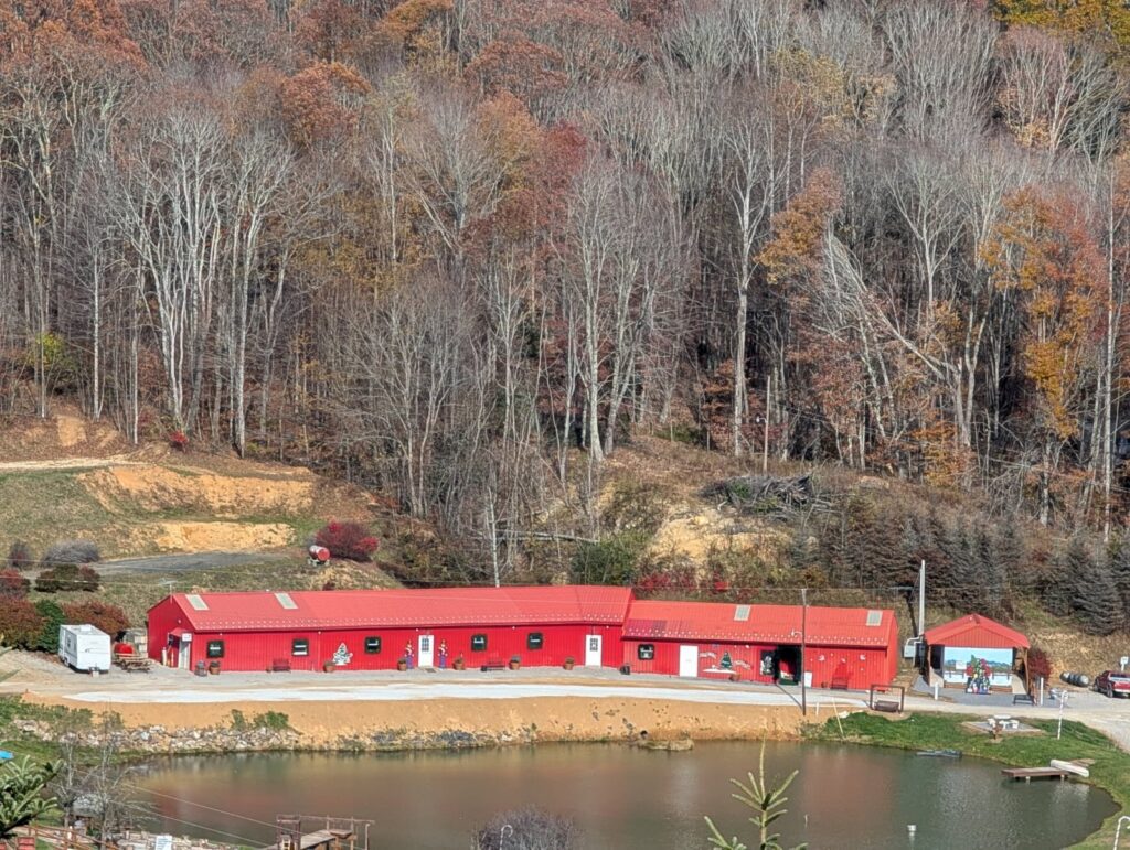 Sugar Plum Farms red barn and pond